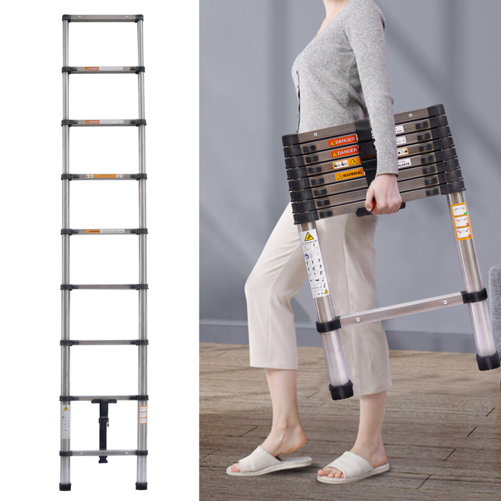 (2.6M Straight Ladder) Telescopic Ladder Stainless Steel Ladder Extension Ladder EN131 Standard