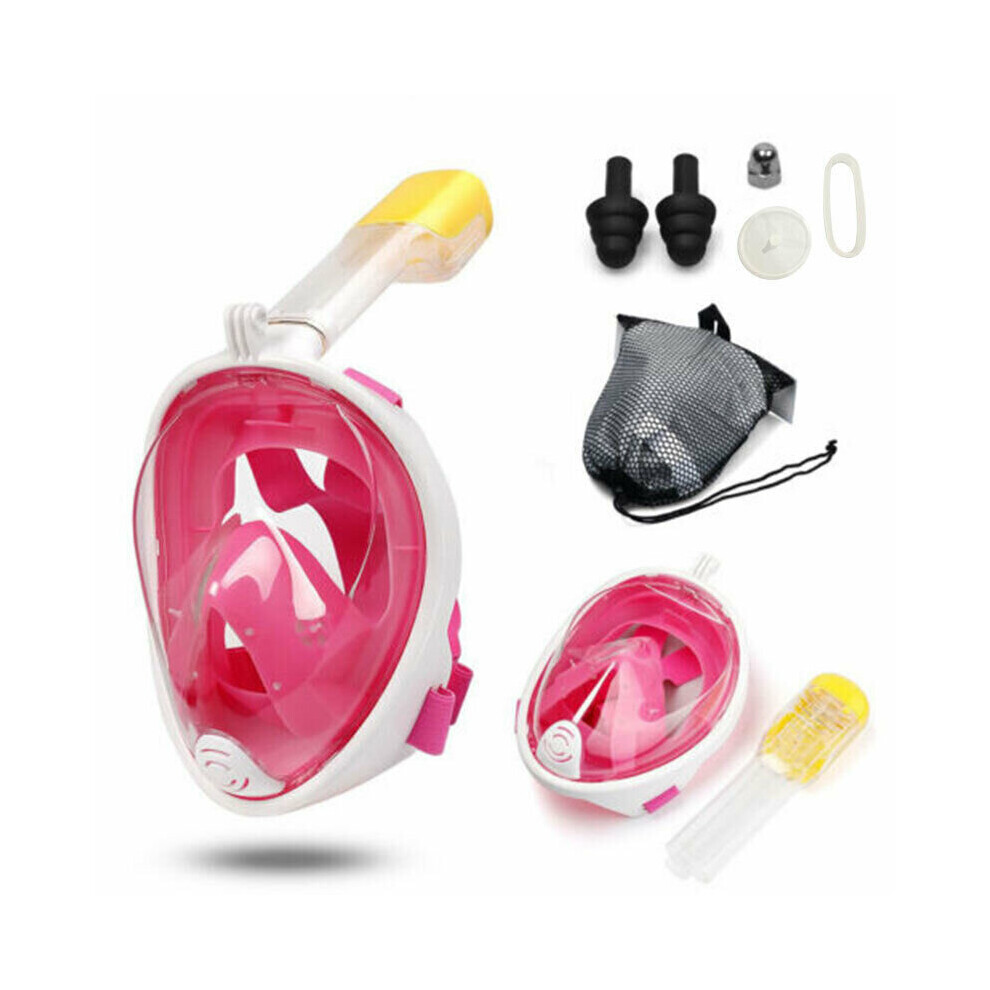 (Pink, S/M) Snorkel Mask Full Face Diving Mask Anti-Fog Adult Kid