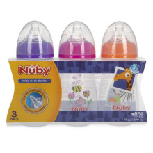 DDI 2360073 Nuby Wide Neck Bottles with Anti-Colic Air System & Medium Flow - 3 Count - Case of 24