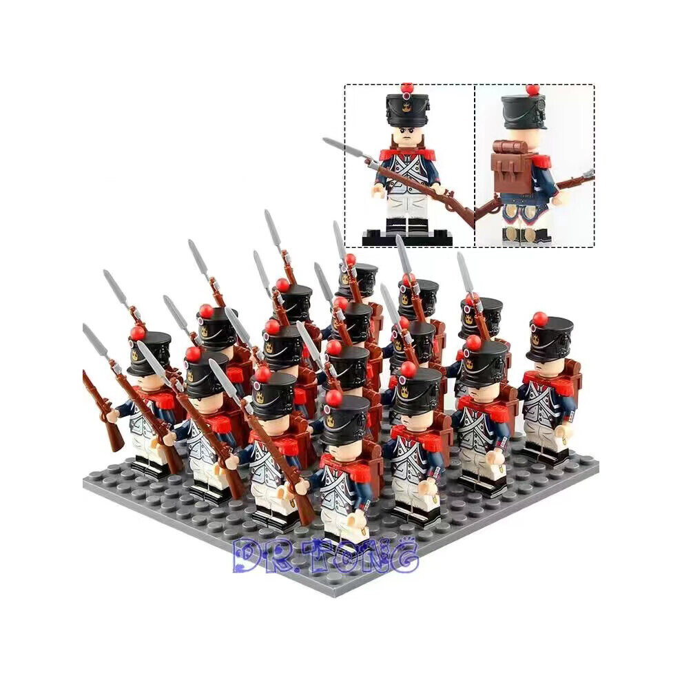 (French Line Infantry) 16Pcs Military Minifigures Napoleon British Army French Army Italian Soldiers Cavalry Infantry Bombardier Puzzle Building Block