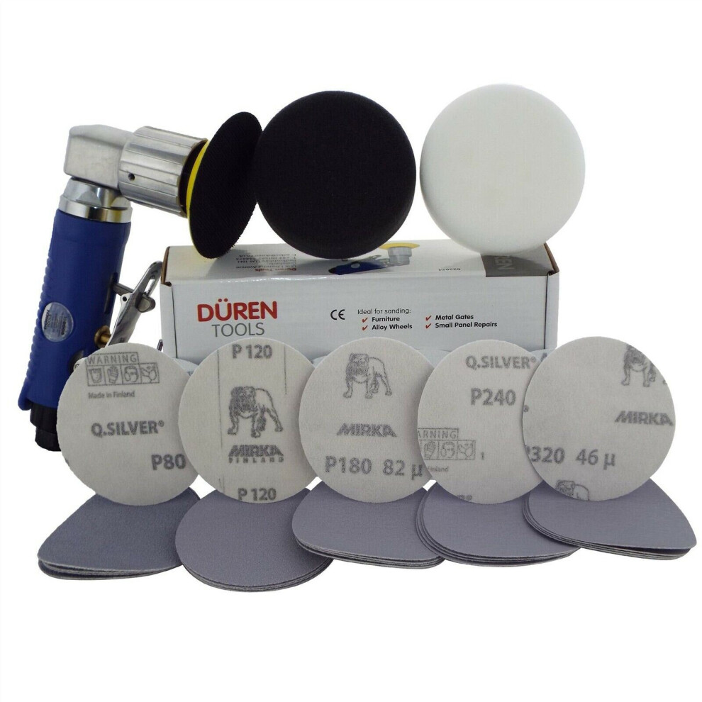 75Mm Mini Air Sander/Polisher Kit (3") 25 Sanding Discs + Polishing & Foam Heads 3514029365844