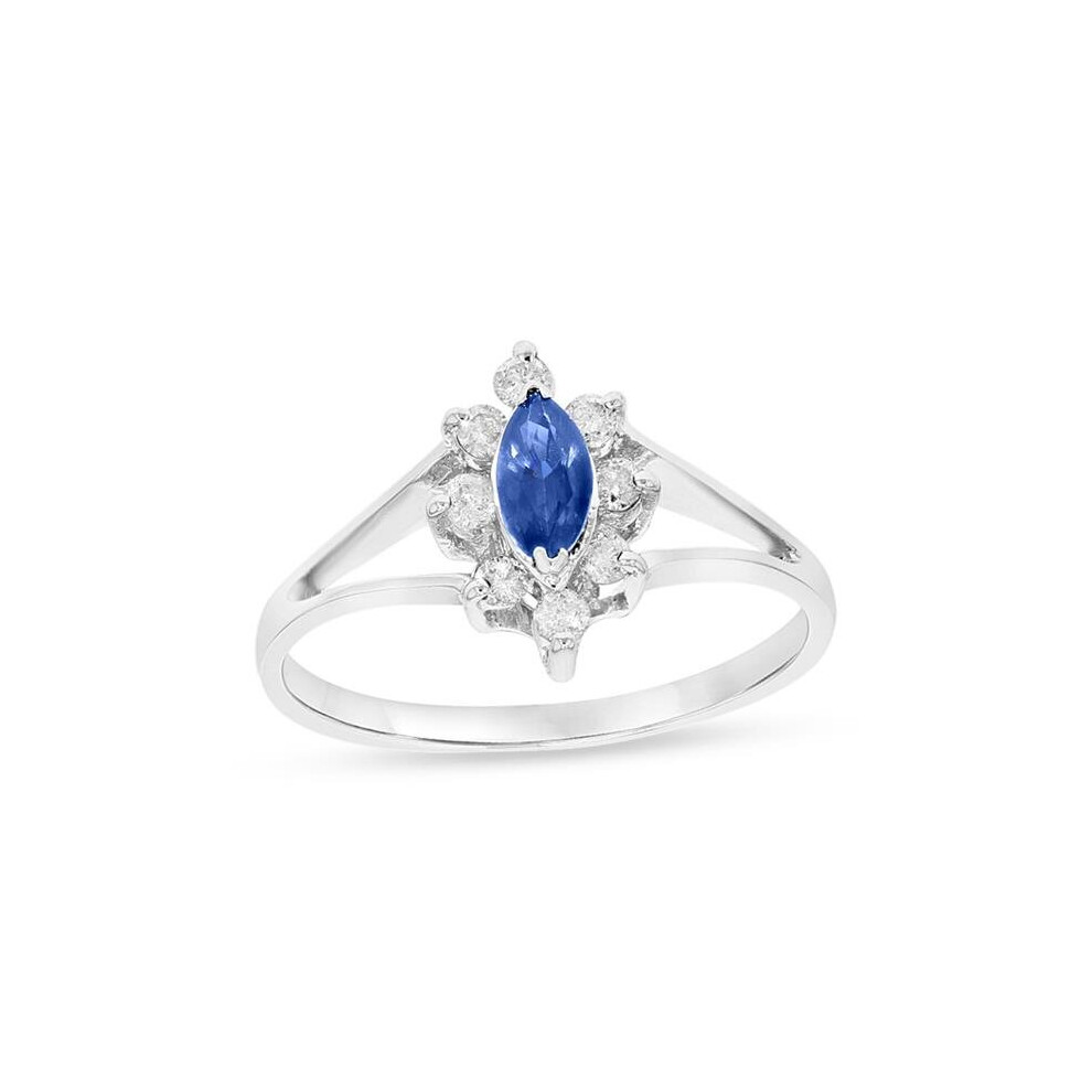 Photos - Ring Louis Creations CR007SD-WG-4.5 0.15 CTW Diamond & Sapphire Marquis , 14K White Gold - Size 4.5