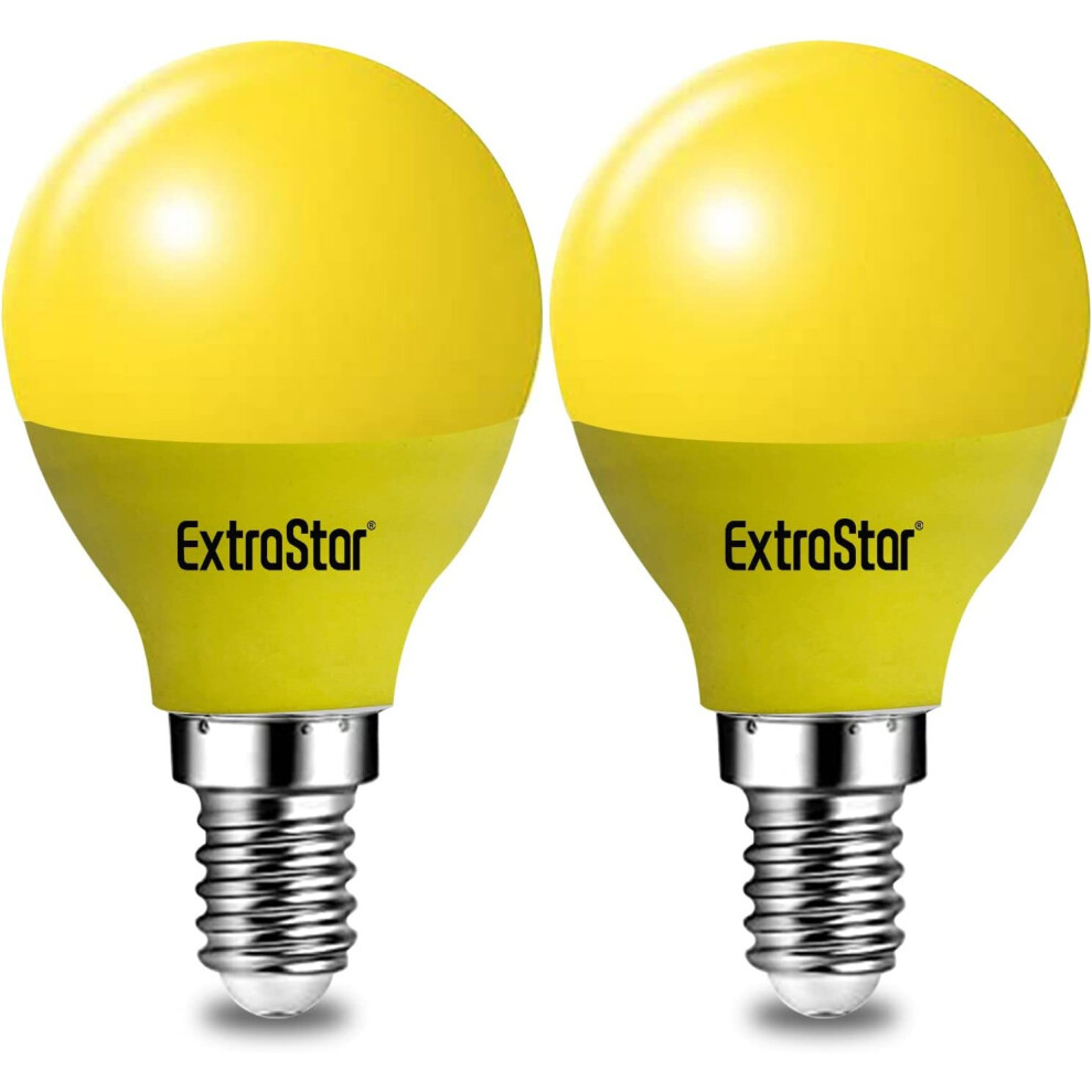 (Yellow) 4W LED Golf Ball Modern Coloured Light Bulb E14 (Pack of 2)