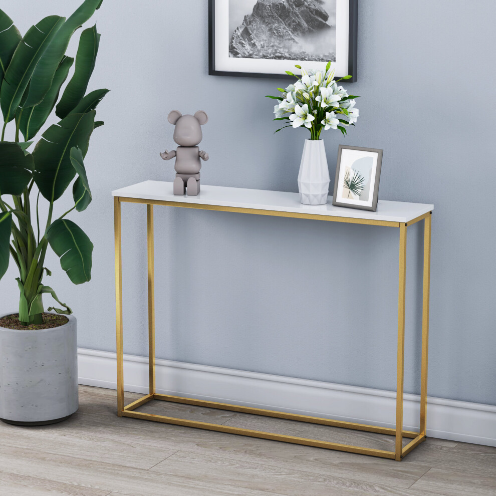 (White Top & Gold Legs) 107cm Stand Entry Console Table Hallway Entrance