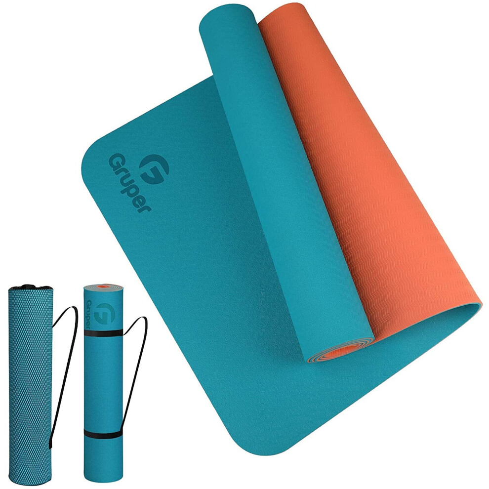 (Jade Blue/Orange Crush) Premium Yoga Mat for Pilates Gym Exercise 183x61cm