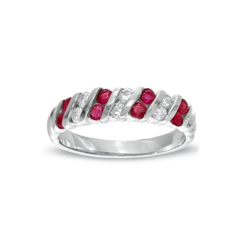 Photos - Ring Louis Creations R1605RD-5 0.80 CTTW Natural Heated Ruby & Diamond Band Set, 14K Gold - Size 5