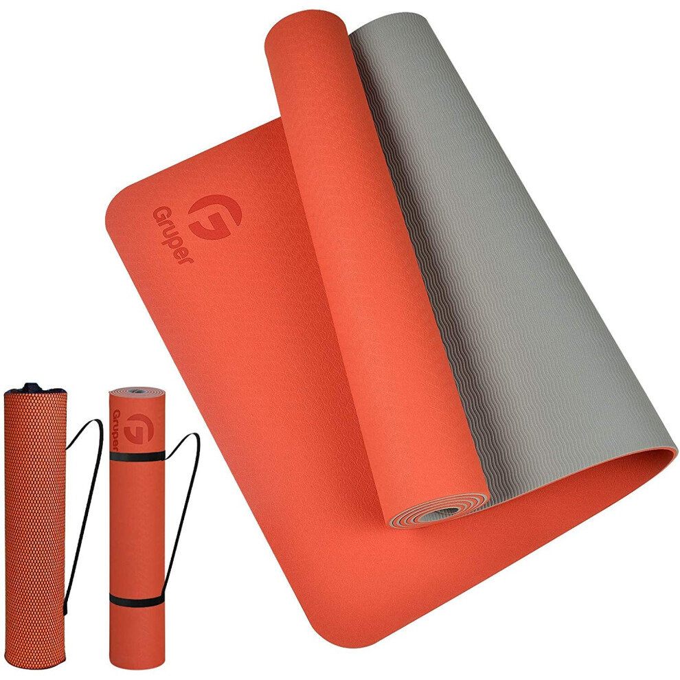 (Pumpkin Orange/Charcoal Grey) Premium Yoga Mat for Pilates Gym Exercise 183x61cm