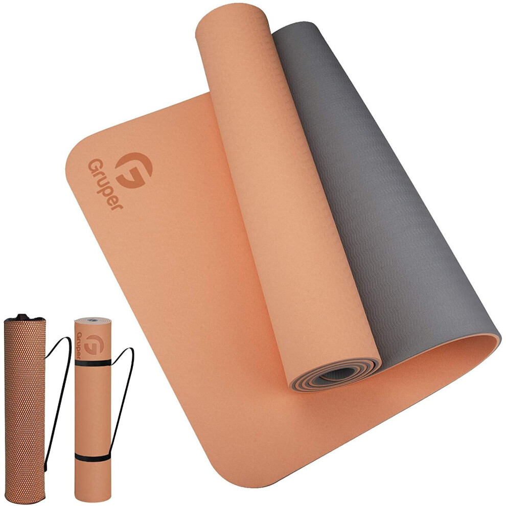 (Peach Perfect/Heather Grey) Premium Yoga Mat for Pilates Gym Exercise 183x61cm 