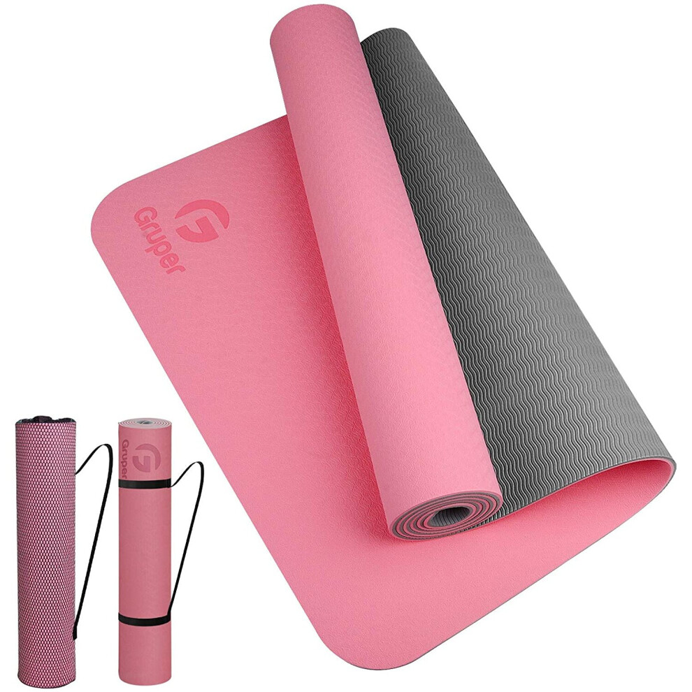 (Candyfloss Pink/Heather Grey) Premium Yoga Mat for Pilates Gym Exercise 183x61cm 