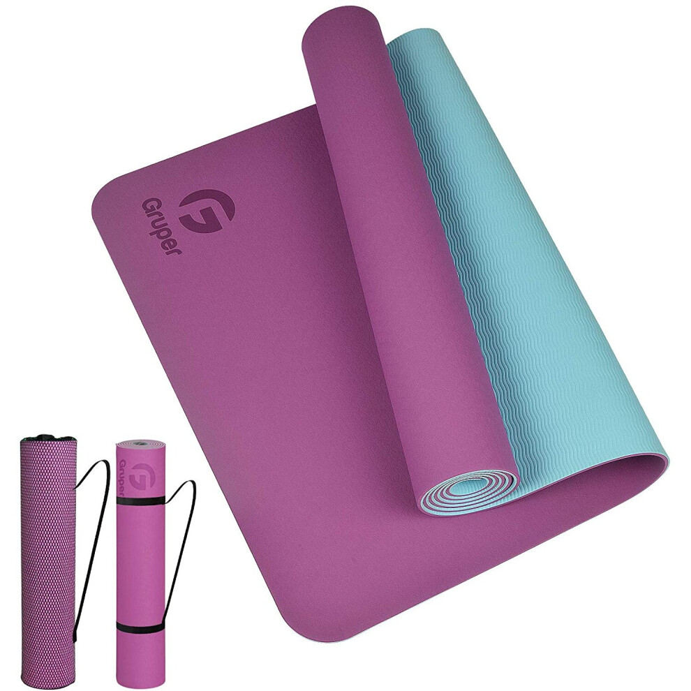 Gruper (Purple/Teal) Premium Yoga Mat For Pilates Gym Exercise 183X61cm Purple