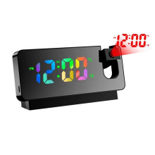 (Colorful black) 180° Rotation Projection Alarm Clock for Bedroom LED Colorful Digital Projection