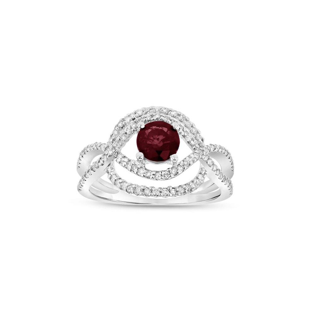 Photos - Ring Louis Creations RL2115RD-9 1.00 CTW Diamond & Ruby Fashion , 14K White Gold - Size 9