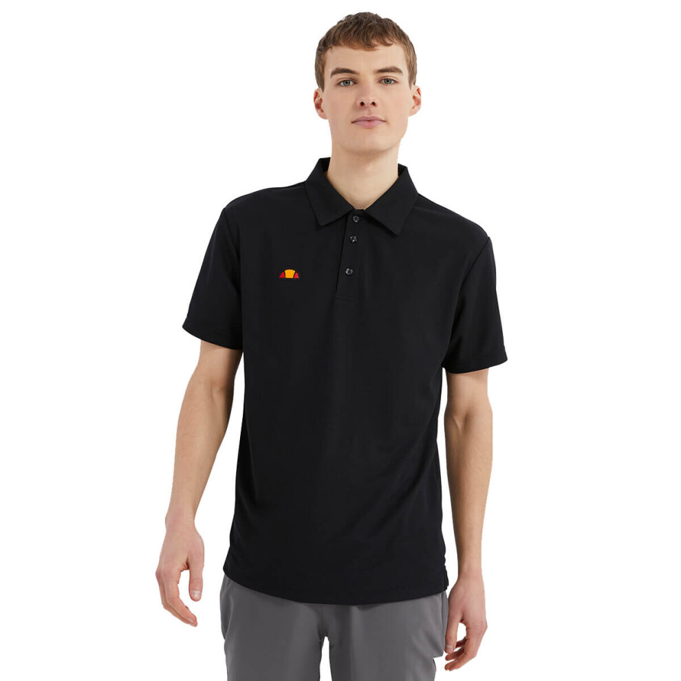 (L, Black) Ellesse Mens 2023 Bertola Anti-Odour Moisture Wicking 3 Button Golf Polo Shirt