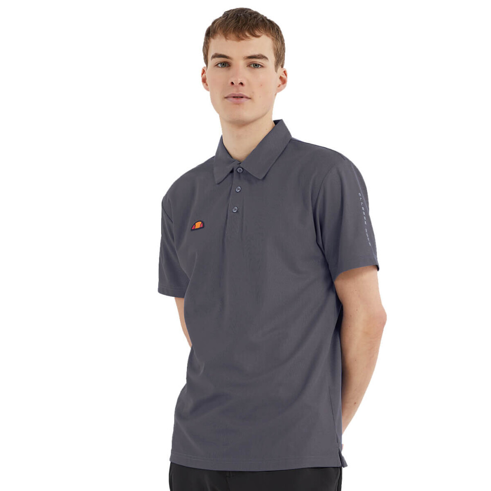 (L, Dark Grey) Ellesse Mens 2023 Bertola Anti-Odour Moisture Wicking 3 Button Golf Polo Shirt