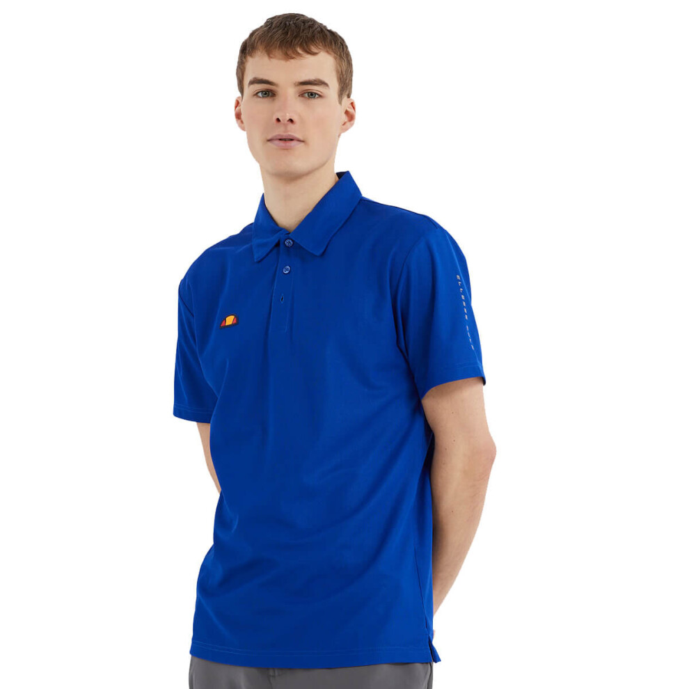 (L, Blue) Ellesse Mens 2023 Bertola Anti-Odour Moisture Wicking 3 Button Golf Polo Shirt