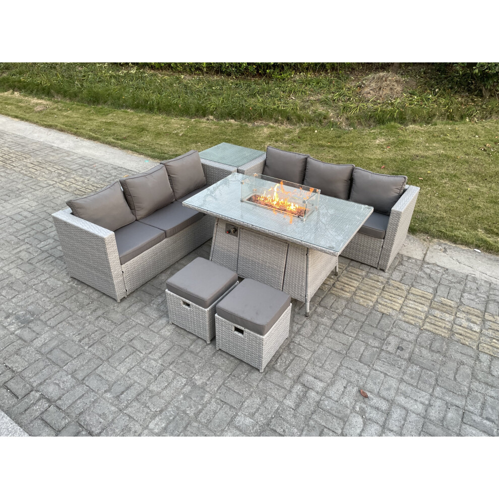Fimous Rattan Firepit Garden Furniture Gas Heater Burner Lounge Sofa Grey