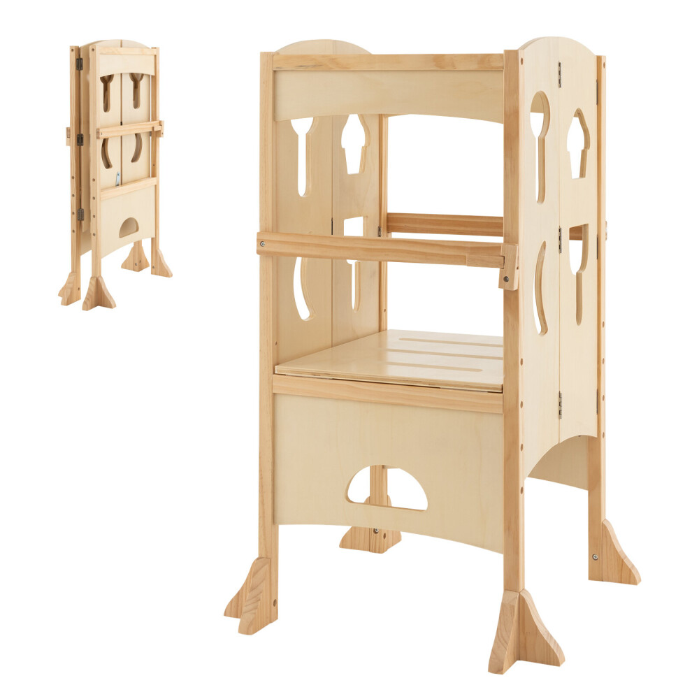 Kids' Kitchen Step Stool Wooden Folding Toddler Standing Safety Tower