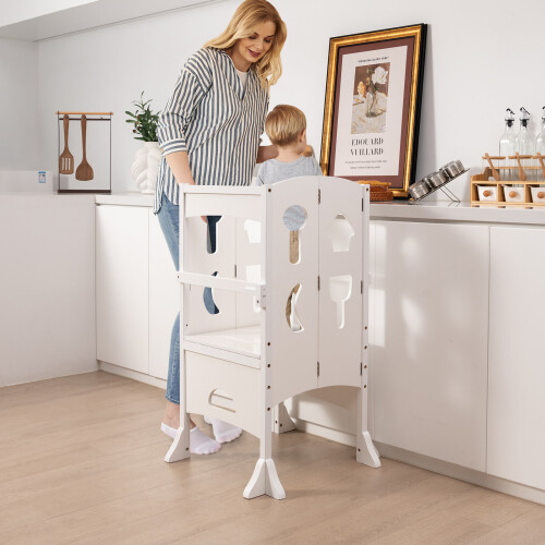 Costway Kids' Kitchen Step Stool Wooden Folding Toddler Standing Safety Tower 2
