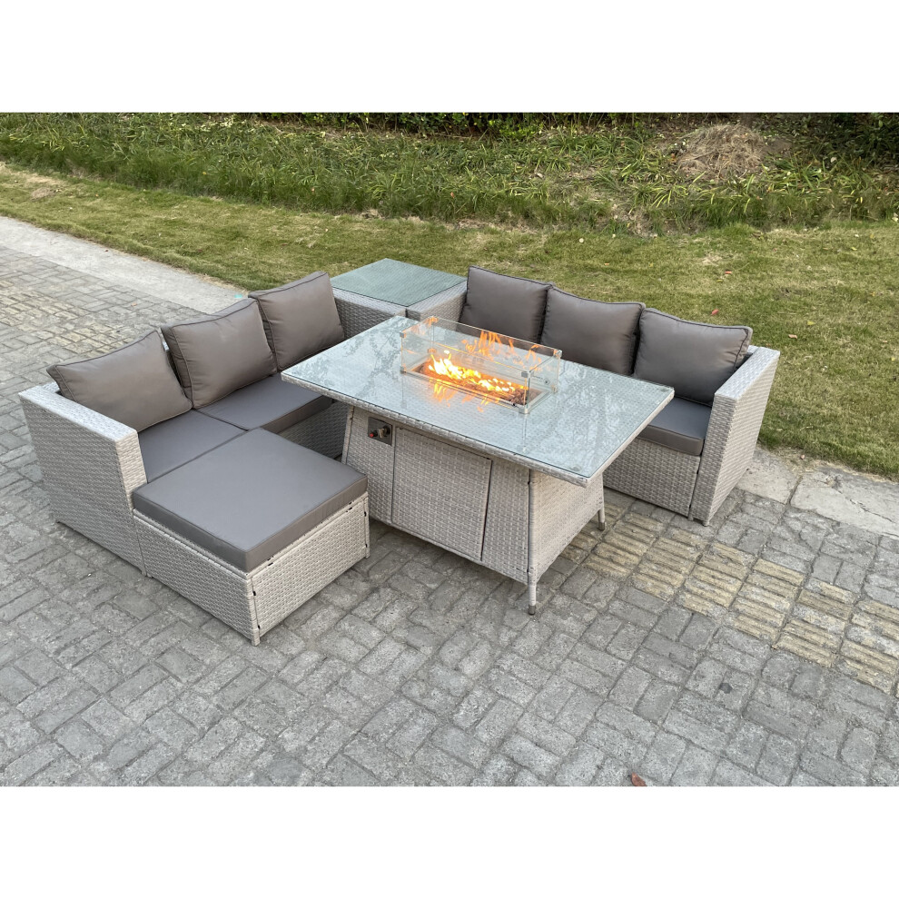 Fimous Corner Rattan Fire Pit Garden Furniture Set Gas Heater Burner Grey