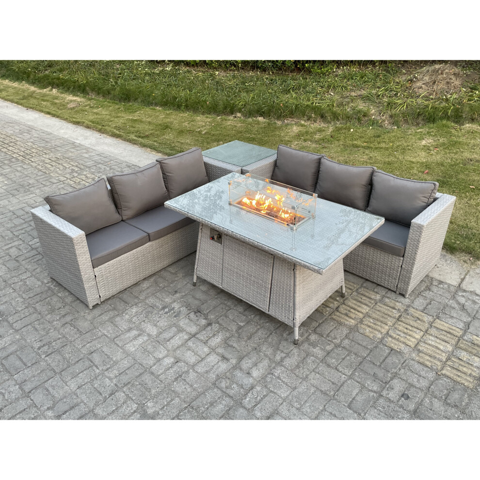 Fimous Corner Rattan Fire Pit Garden Furniture Set Gas Heater Burner Grey