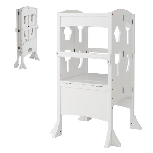 Costway Kids' Kitchen Step Stool Wooden Folding Toddler Standing Safety Tower