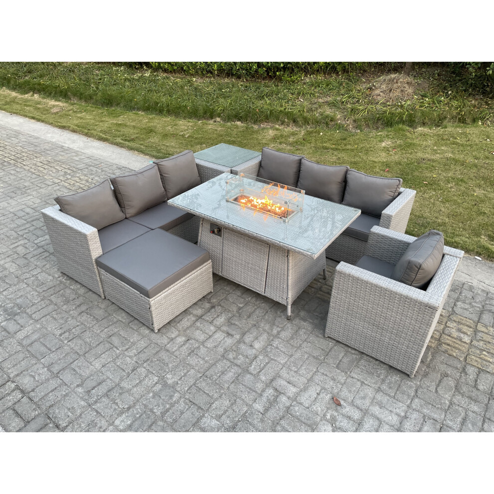Fimous Light Rattan Fire Pit Garden Furniture Gas Heater Burner Grey