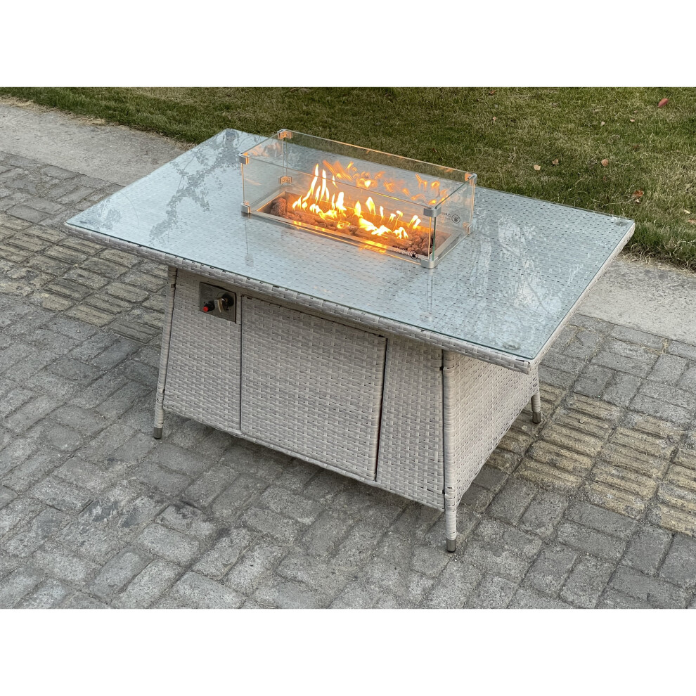 PE Rattan Gas Fire Pit Dining Rectangular Oblong Table Gas Heater Burner