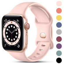 (Pink, 42mm/44mm/45mm/49mm-S/M) Compatible with Apple Watch Strap 38mm 40mm 41mm, Silicone Sport Strap Replacement Strap Compatible with Apple Watch, iWatch Series 8 7 6 SE 5 4 3 2 1