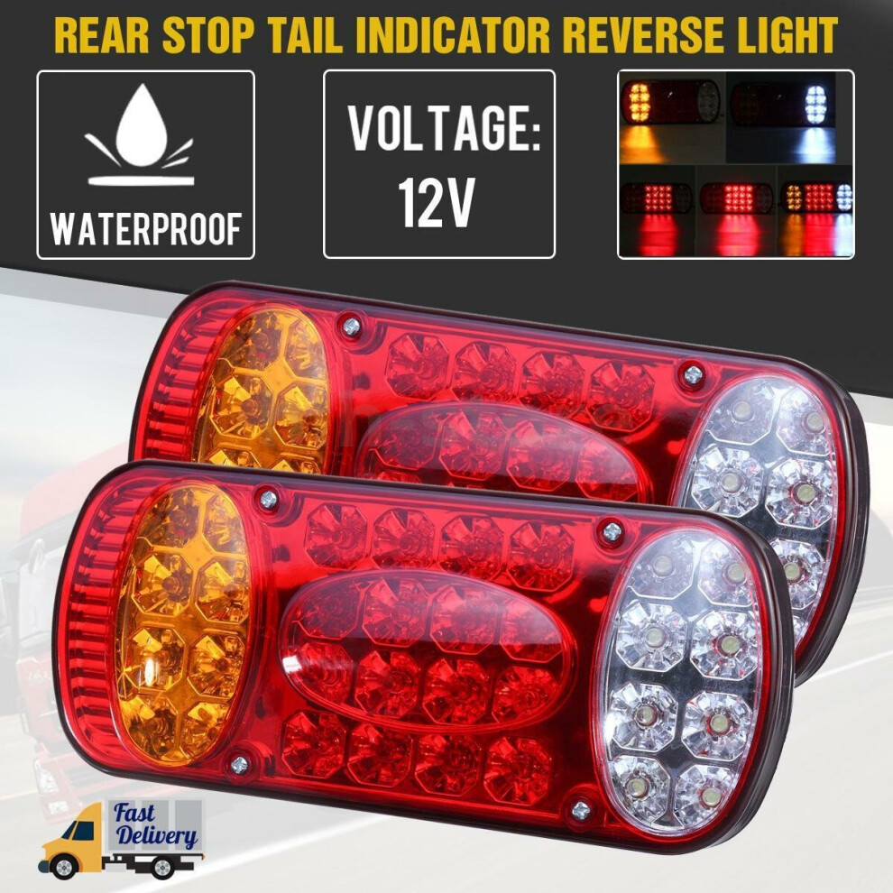 2x 12V 32LED Rear Stop Lights Tail Brake Indicator 5 Function Truck