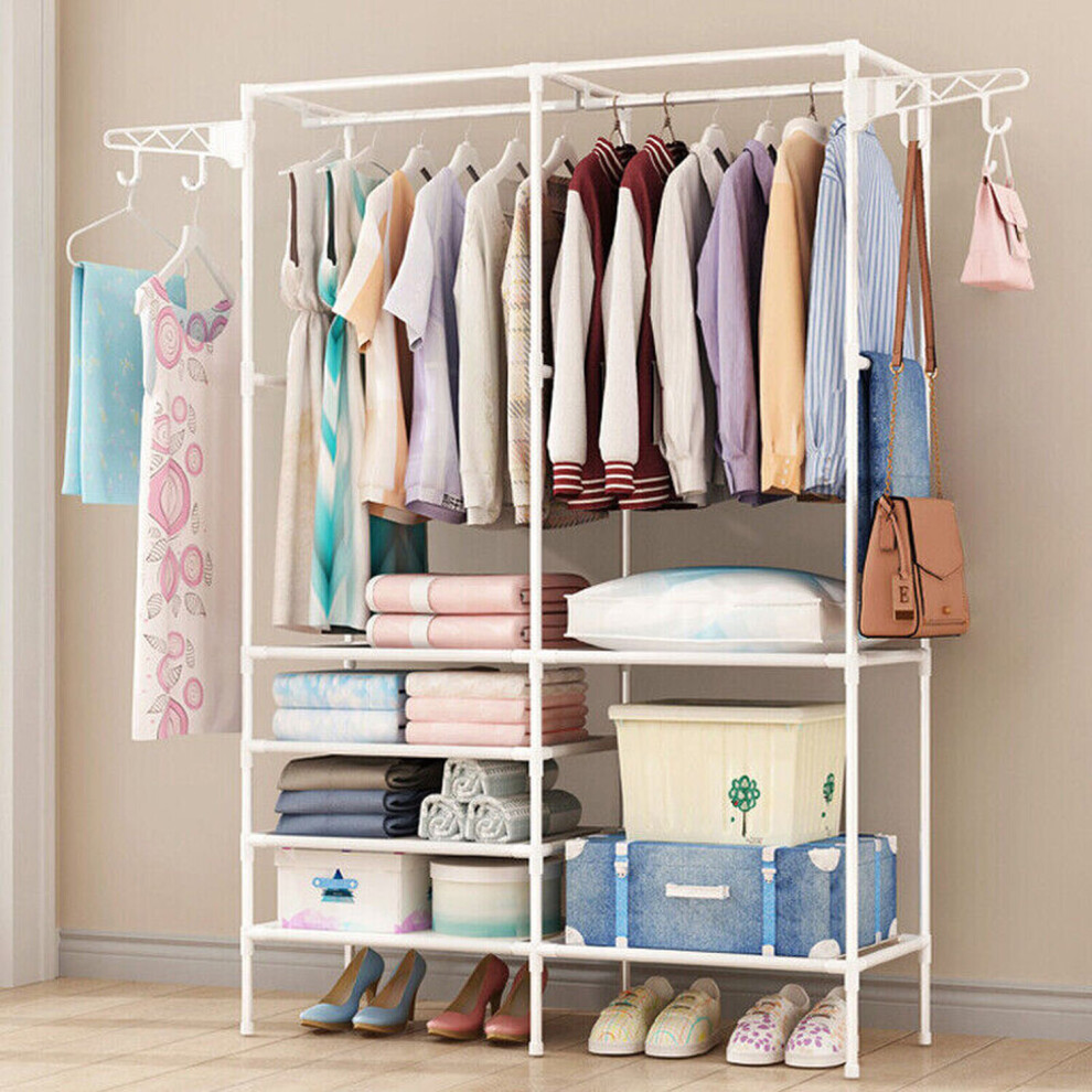 (White) Clothes Rail Hanging Rack Storage Shelf White