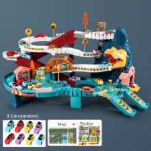 (with 8 cars) Dinosaur Toys Car Dino Adventure Curved Road Track Rail Vehicle Parking Lot Kids