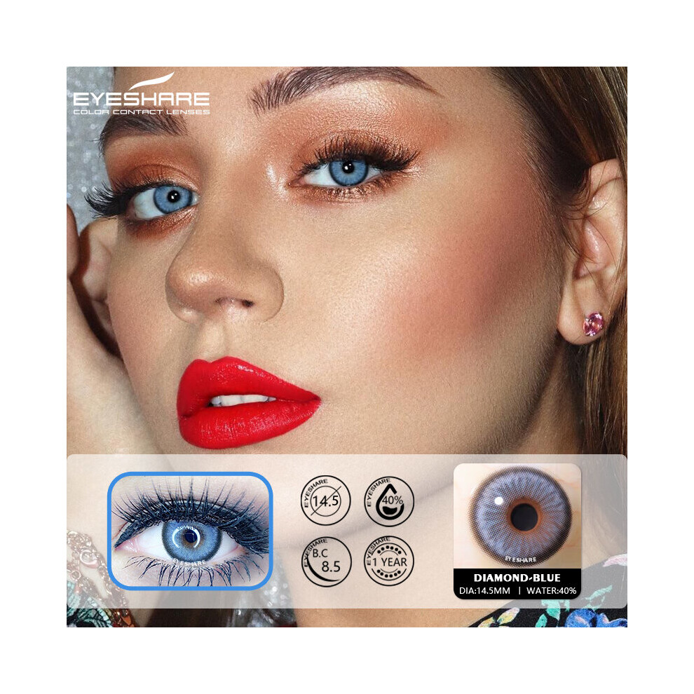 (DIAMOND-BLUE) 2Pcs Natural Colored Contact Lenses For Eyes Yearly Contact Lens