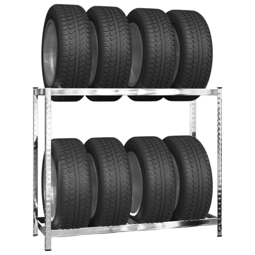 VidaXL vidaXL 2-Layer Tire Rack Silver Steel Workshop Storage Rack Warehouse Shelf 2