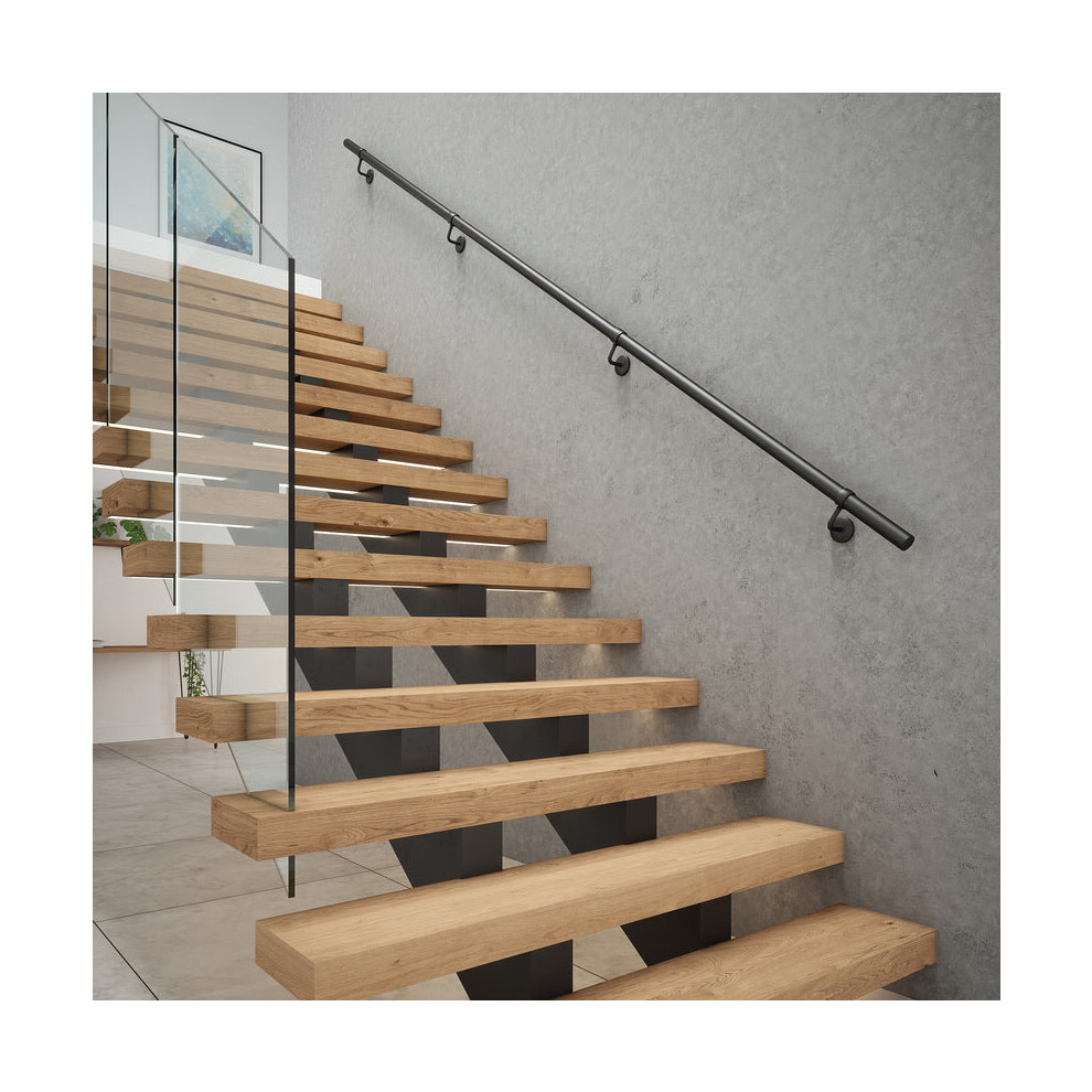 Rothley Metal Handrail Matte Black Home Interior Stairs Banister 3.6m