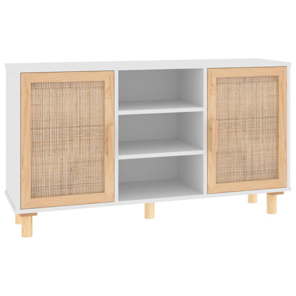 (white) vidaXL Sideboard Storage Cabinet Cupboard Solid Wood Pine and Natural Rattan