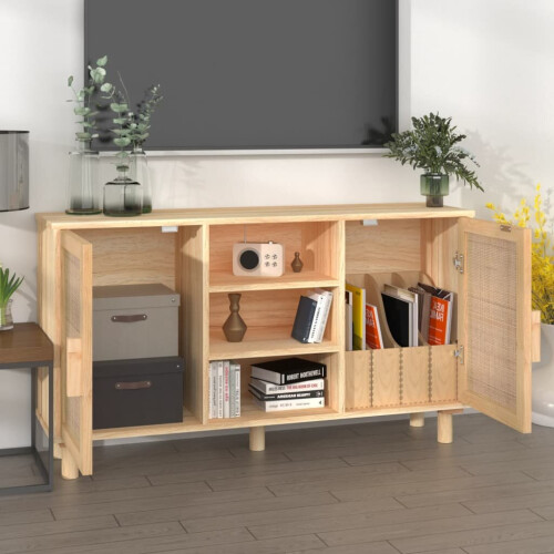 VidaXL (brown) vidaXL Sideboard Storage Cabinet Cupboard Solid Wood Pine and Natural Rattan 2