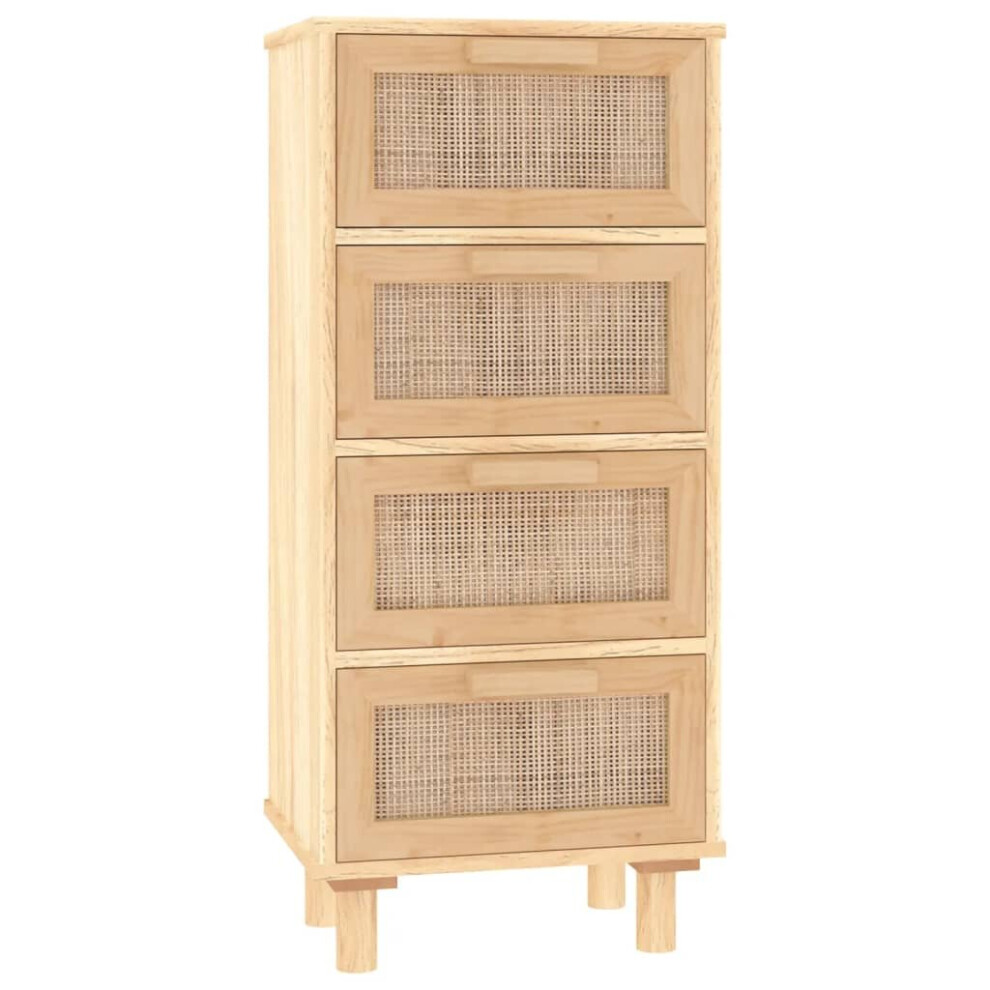 (brown) vidaXL Sideboard Storage Cabinet Cupboard Solid Wood Pine And Natural Rattan