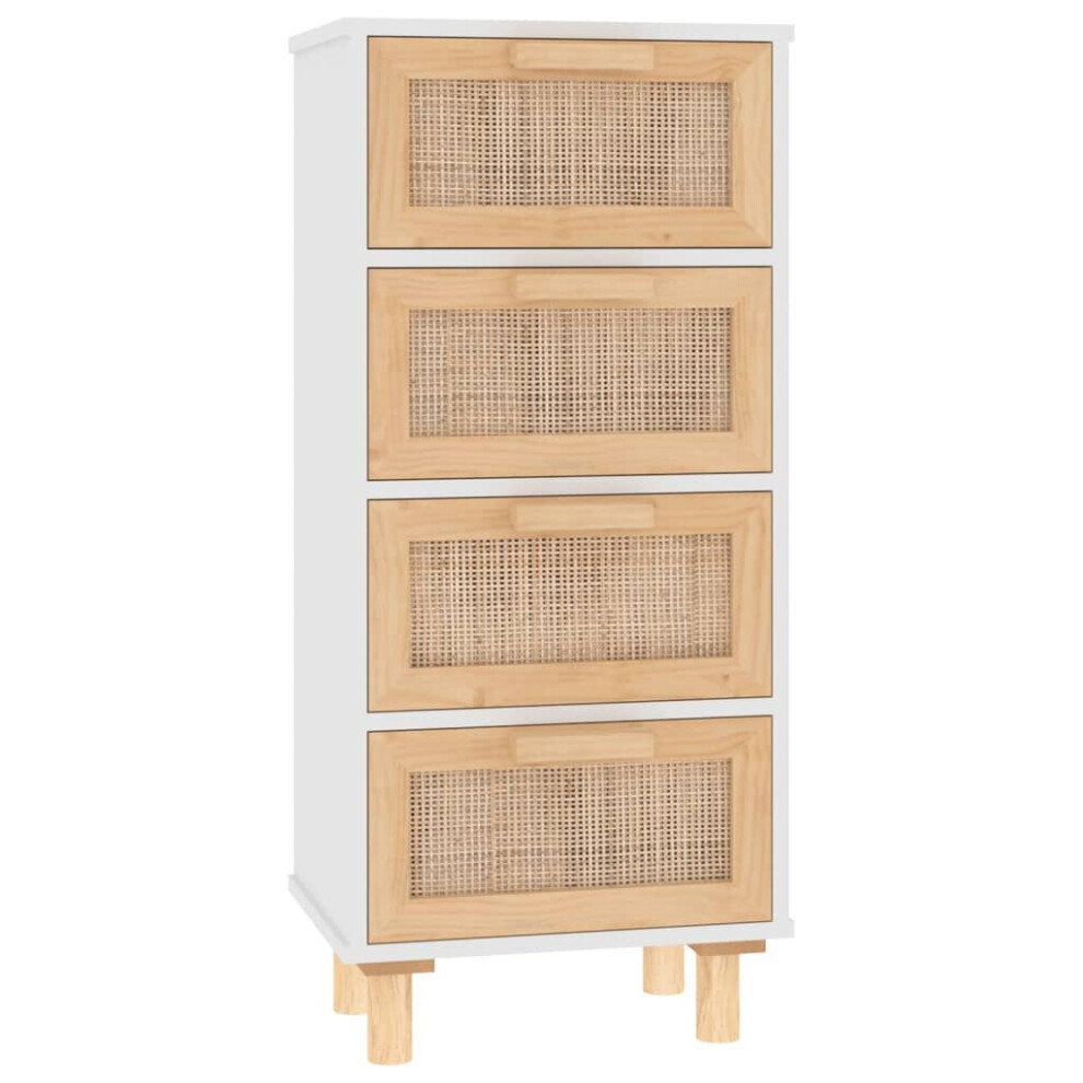Vidaxl (White) Sideboard Storage Cabinet Cupboard Solid Wood Pine And Natural Rattan White