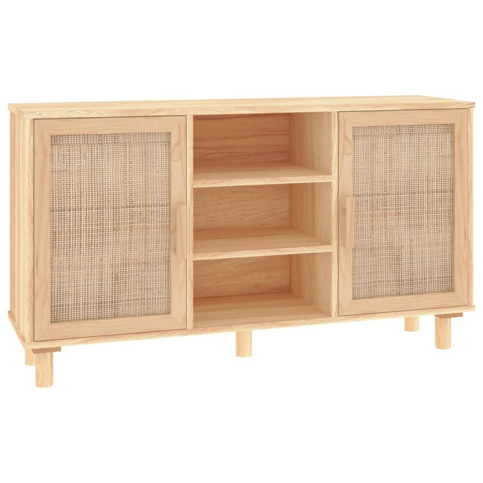 Vidaxl (Brown) Sideboard Storage Cabinet Cupboard Solid Wood Pine And Natural Rattan Brown
