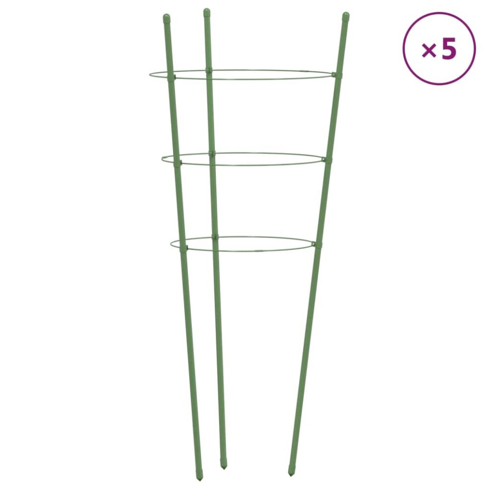 Vidaxl (21.5 X 60 Cm) 5X Garden Plant Supports With 4 Rings Green Steel Stake Multi Sizes