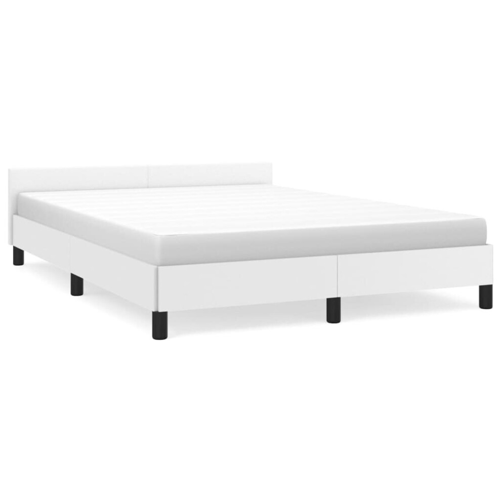 Vidaxl (White, 4Ft6 Double) Bed Frame With Headboard Bedroom Upholstered Bed Bedstead Faux Leather