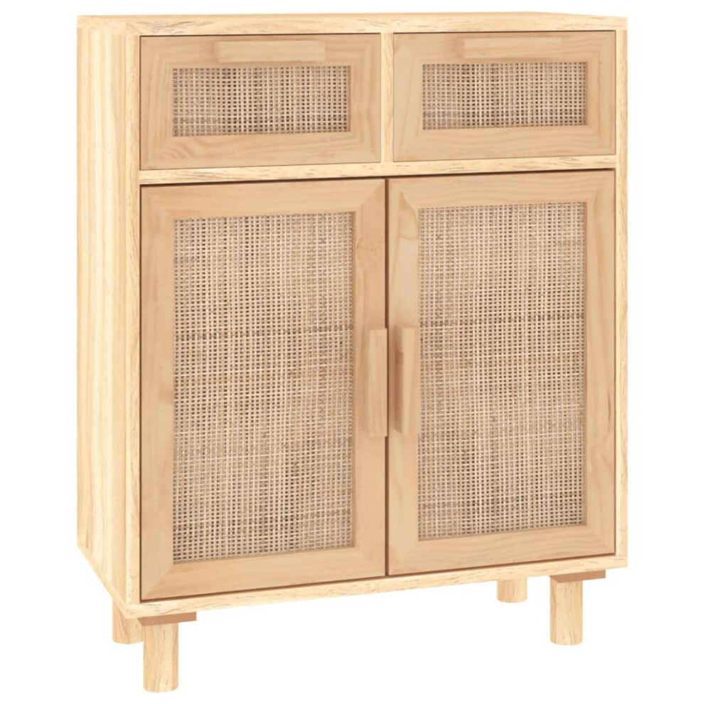 (brown) vidaXL Sideboard Storage Cabinet Cupboard Solid Wood Pine and Natural Rattan