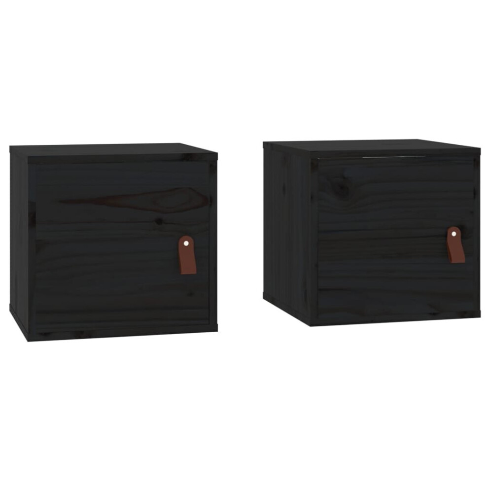 Vidaxl (Black, 2 Pcs) Wall Cabinet Hanging Storage Cabinet Wall Cupboard Solid Wood Pine