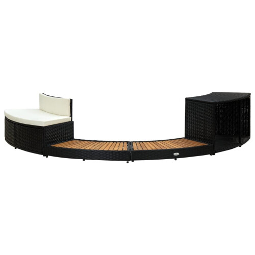 VidaXL vidaXL Solid Acacia Wood Spa Surround Black Poly Rattan Spa Steps Enclosure