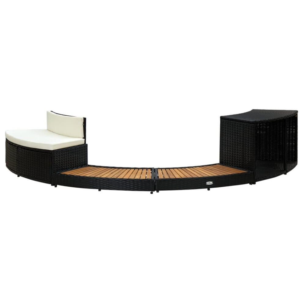 vidaXL Solid Acacia Wood Spa Surround Black Poly Rattan Spa Steps Enclosure