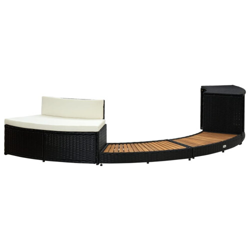 VidaXL vidaXL Solid Acacia Wood Spa Surround Black Poly Rattan Spa Steps Enclosure 2