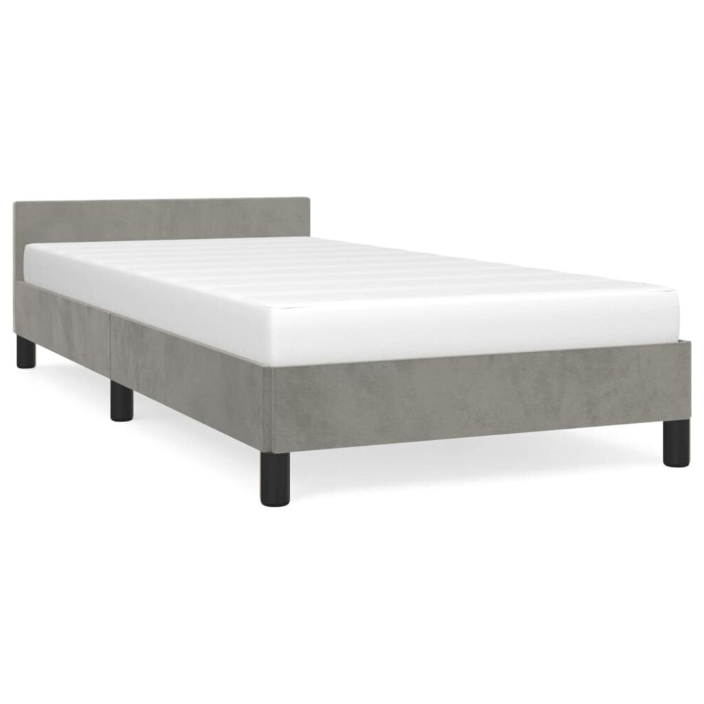 Vidaxl (Light Grey, 3Ft Single) Bed Frame With Headboard Velvet Bed Base Multi Colours Multi Sizes