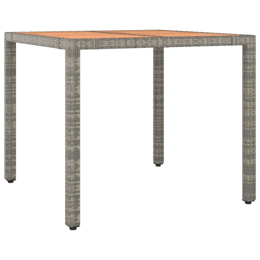 vidaXL Garden Table with Wooden Top Grey Poly Rattan and Solid Wood Acacia