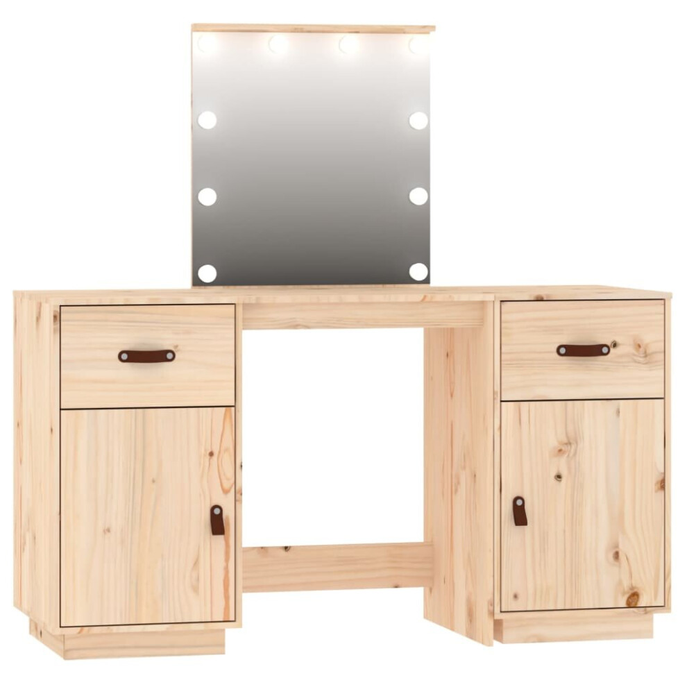 New Vidaxl (Brown) Solid Wood Pine Dressing Table Set With Led Vanity Desk Multi Colours Brown 3107839