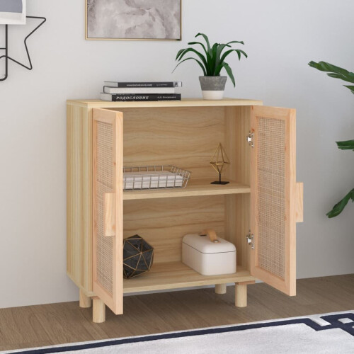 VidaXL (brown) vidaXL Sideboard Storage Cabinet Cupboard Solid Wood Pine and Natural Rattan 2